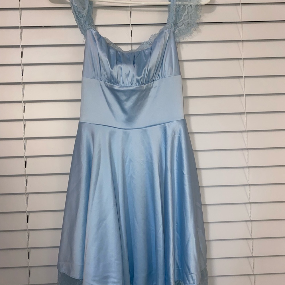 Elegant Sky Blue Satin Mini Dress